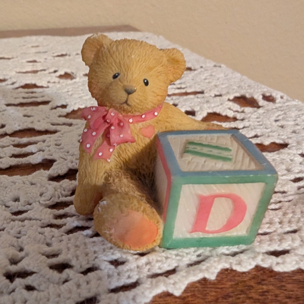 Adorable Cherished Teddy Figurine with Toy Block Letter D